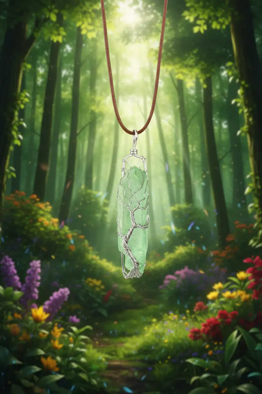 Green Crystal Tree of Life Charm Pendant - CS