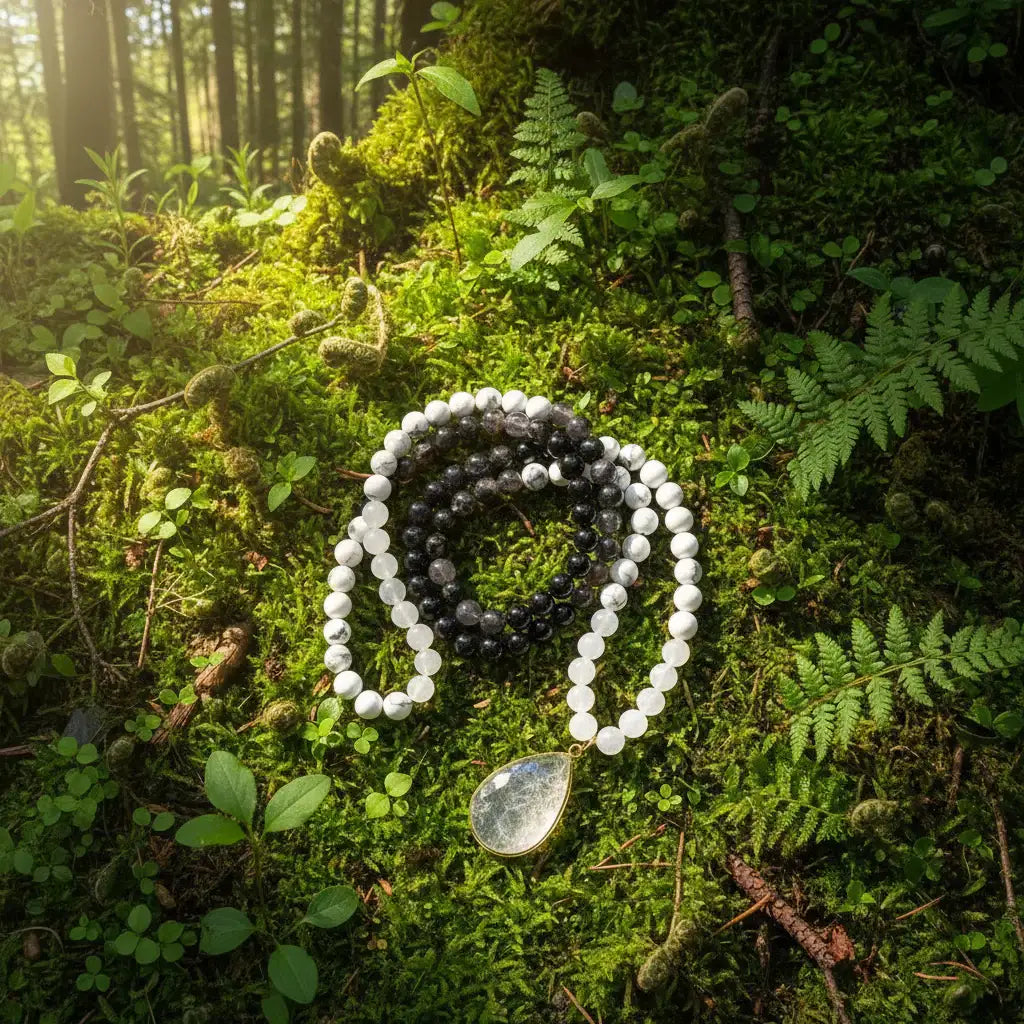White Howlite Onyx Quartz Mala Necklace