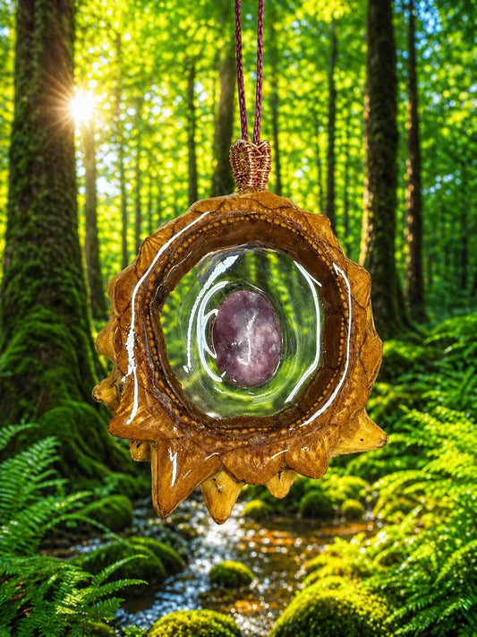Lepidolite Pinecone Pendant | Handmade PNW Jewelry | #64