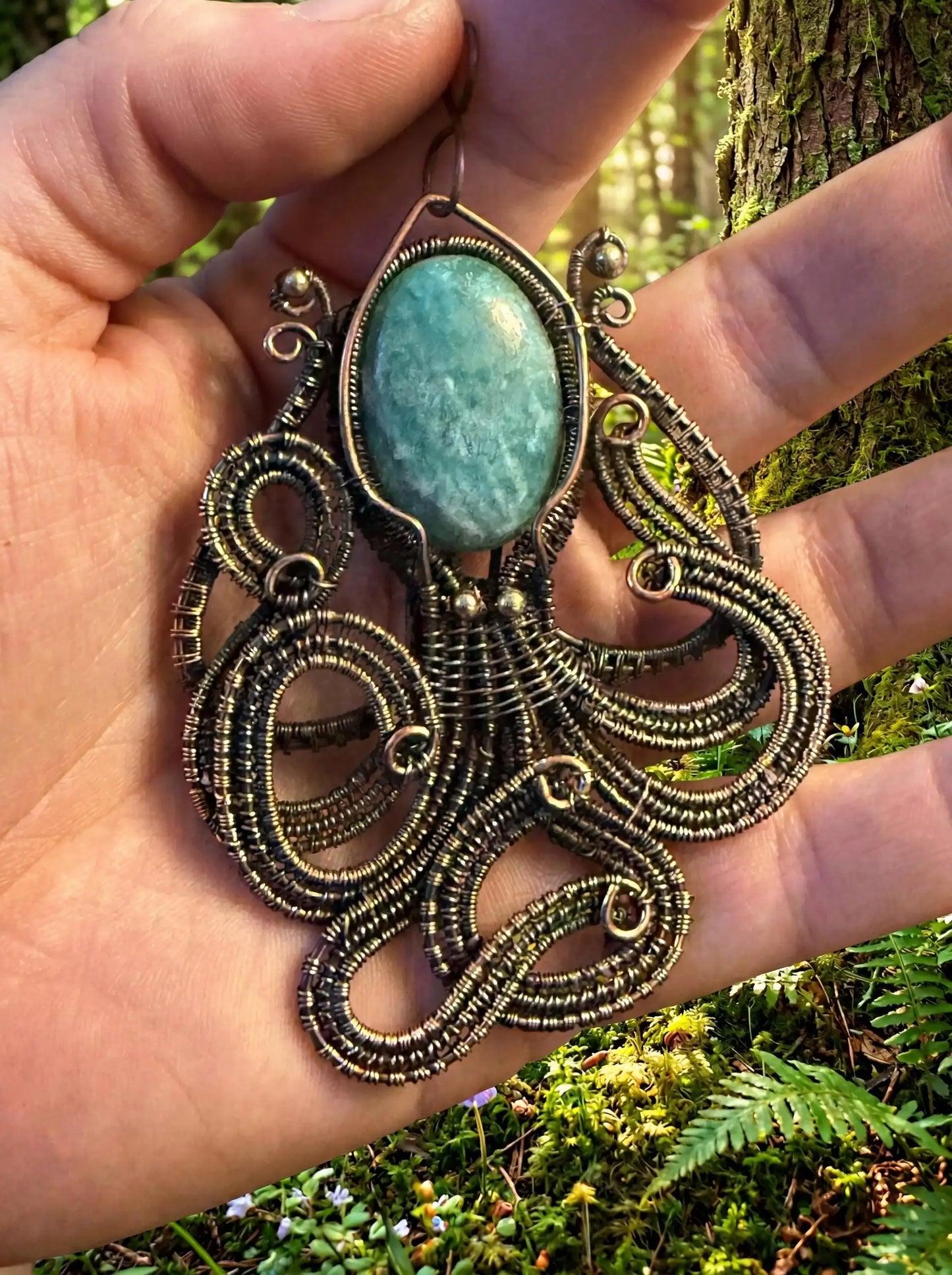 Verdant Kraken Relic Pendant | Forest Ocean Jewelry | Handmade Statement Piece | Nature Inspired Talisman