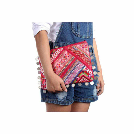 Vintage Leather Trims & Coins iPad Clutch - Thailand