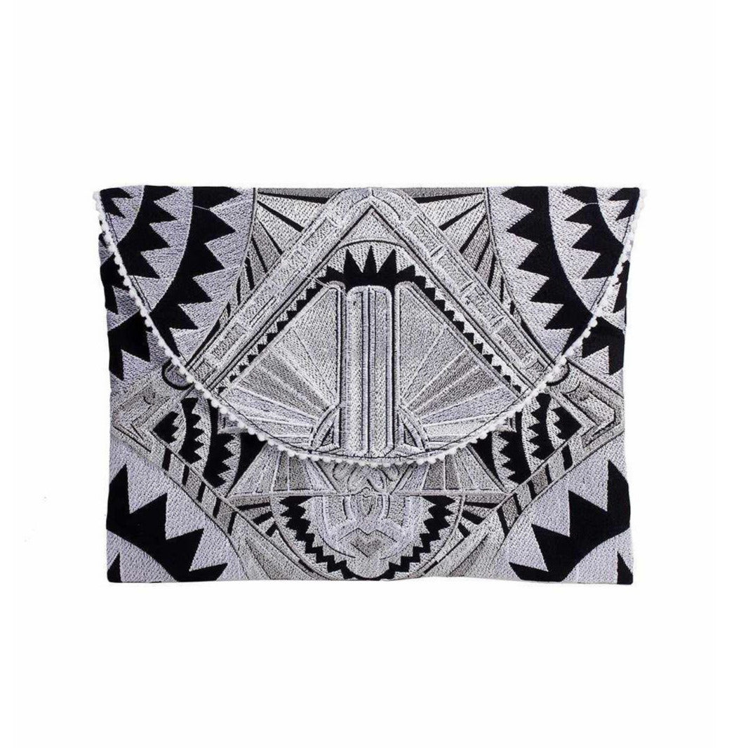 Tribal Embroidered Clutch Pompom Bag- Thailand