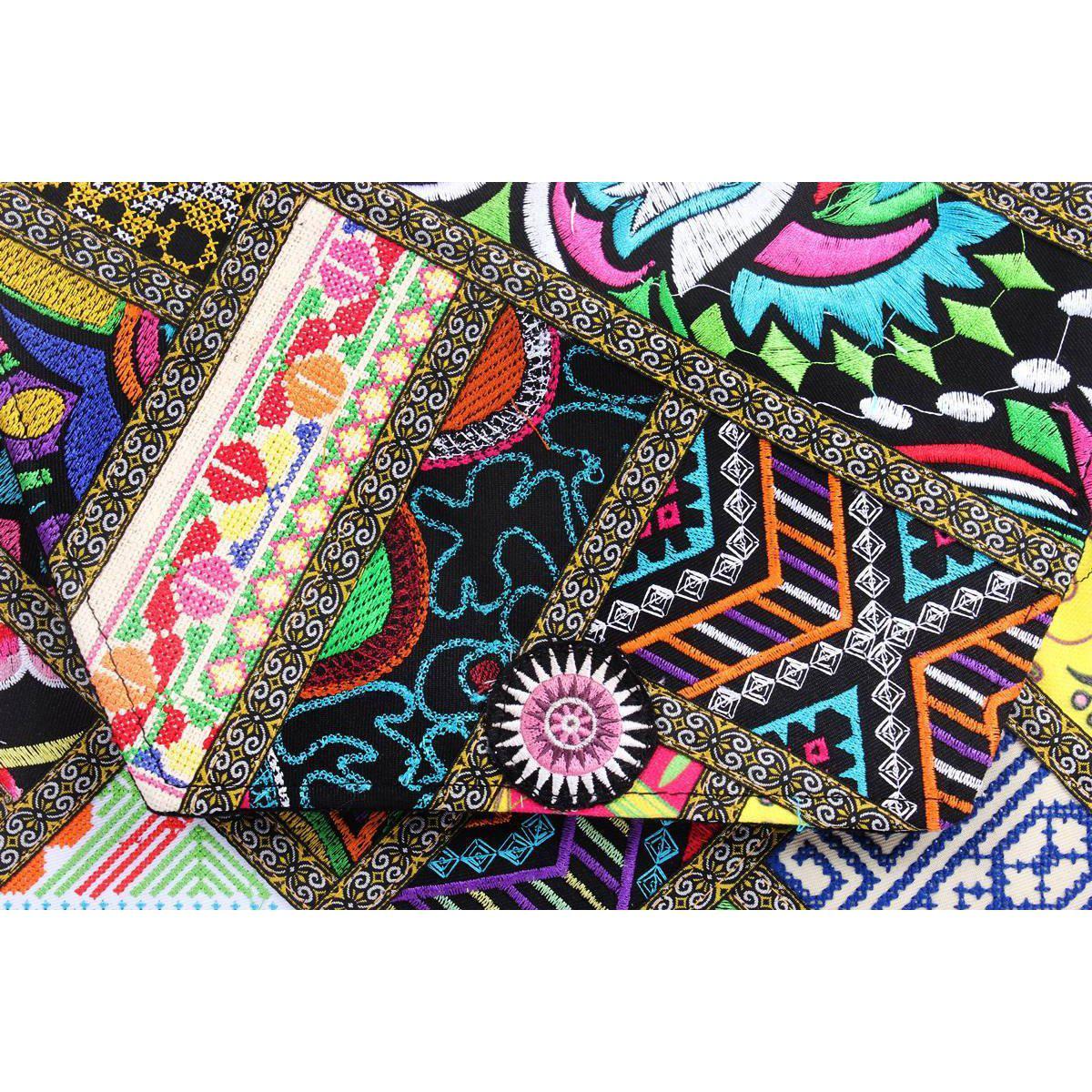 Embroidered Patchwork Clutch with Pom Pom Tassel - Thailand