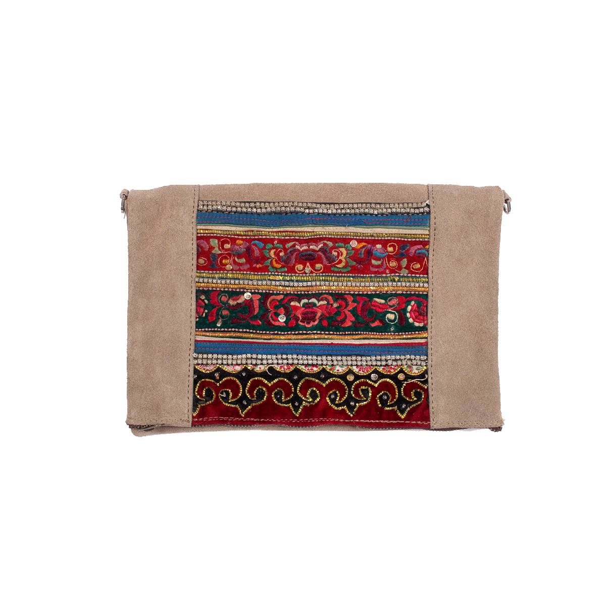 Vintage Fabric + Leather Cross-Body Bag | Clutch With Chain Strap - Thailand