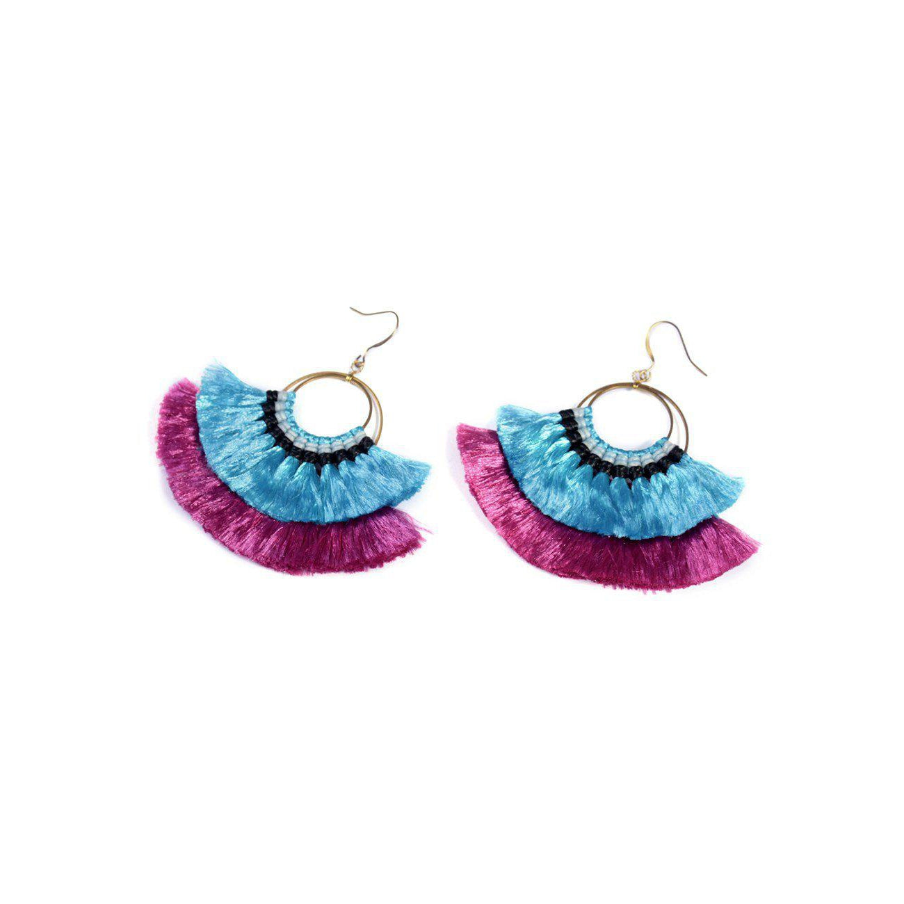 Double Fan Tassel Boho Earrings - Thailand