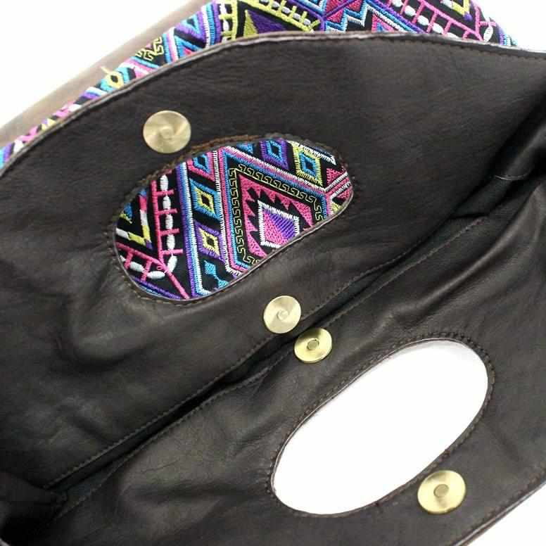 Geometric Handle Embroidered Leather Bag - Thailand