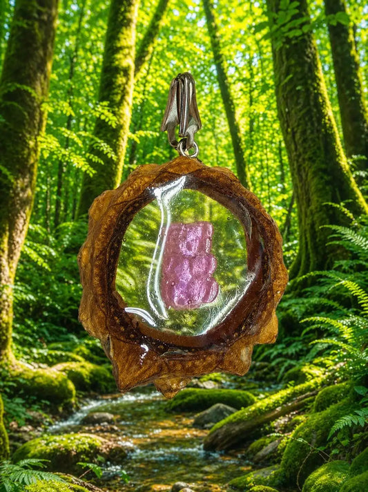 Pink Gummy Bear Pinecone Pendant | Handmade PNW Jewelry | #81