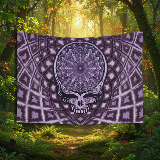 Purple Psychedelic Skull Mandala Tapestry