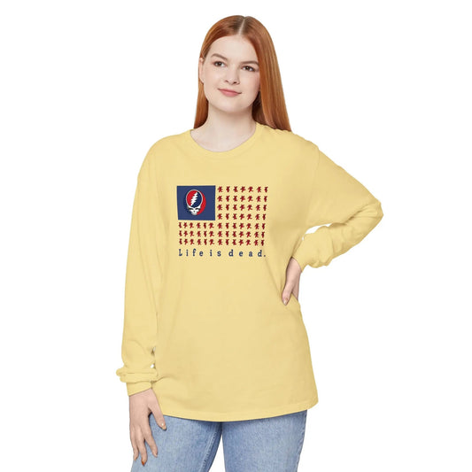Stealie & Bears Flag Vineyard Collection Garment-Dyed Long Sleeve T-Shirt