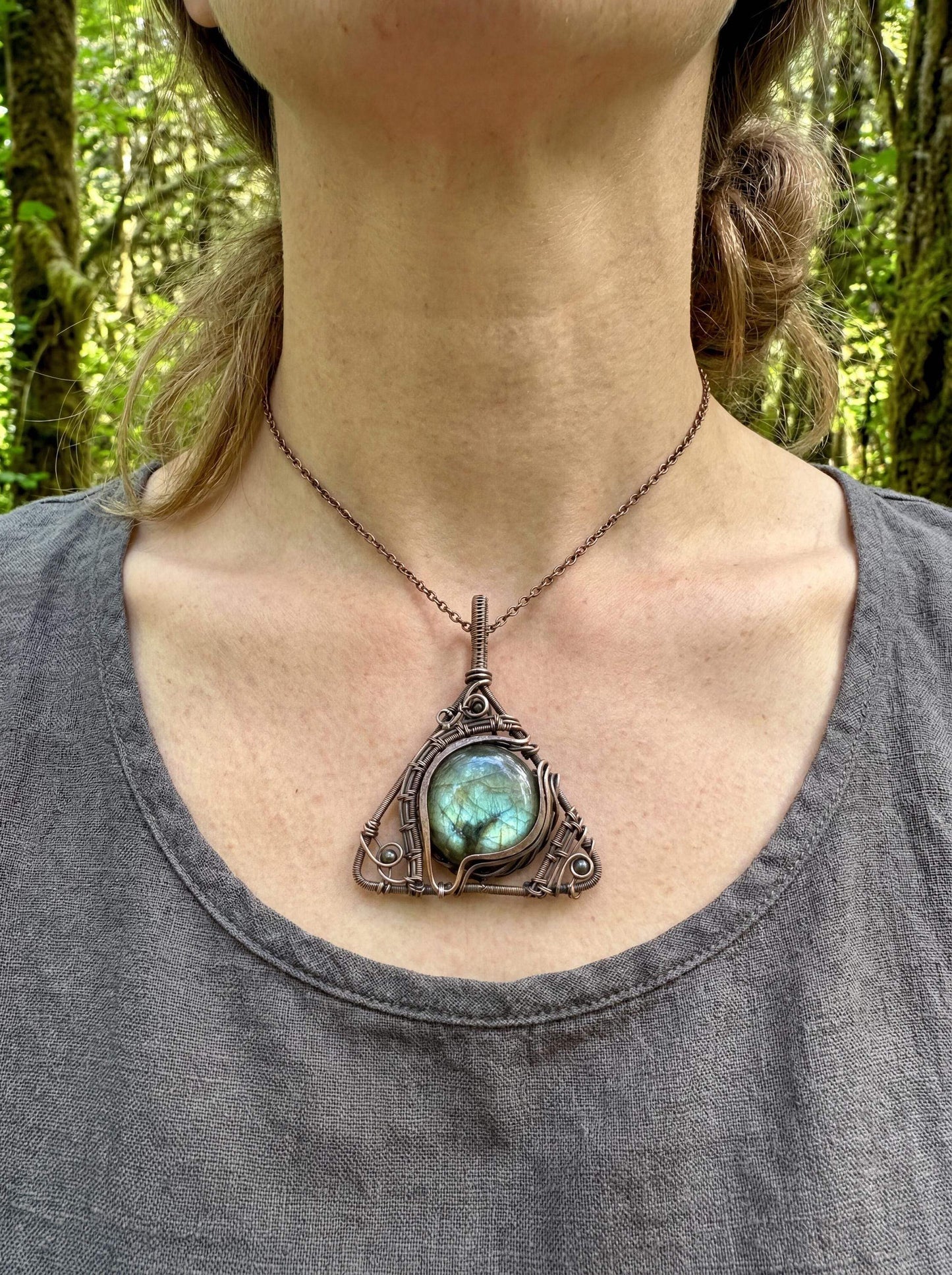 Wire Wrapped Labradorite Pendant | Forest Inspired Witchy Talisman Necklace