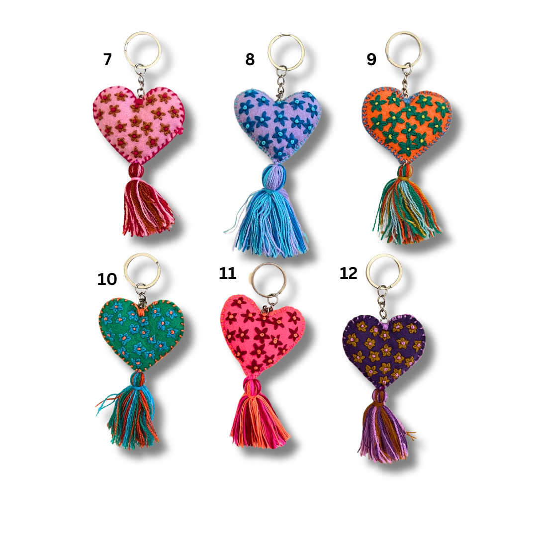 Embroidered Love Heart Tassel Keychain - Mexico