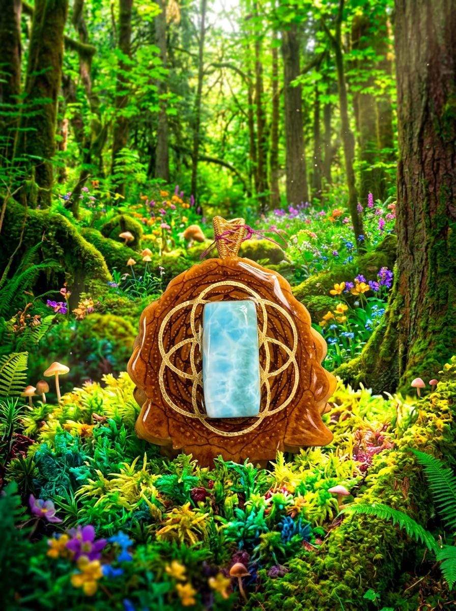 Natural Larimar Seed of Life Pinecone Pendant | Handmade PNW Jewelry | #16