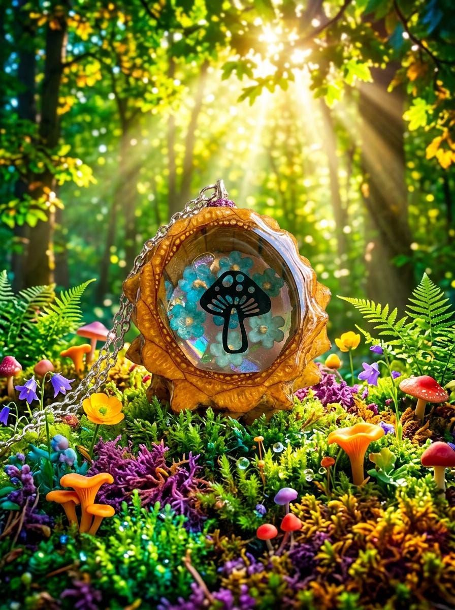 Flowers and Shroom Pinecone Charm