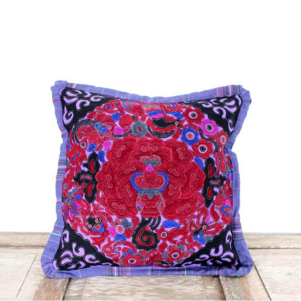 Applique Vintage Flower Handmade Cushion - Thailand