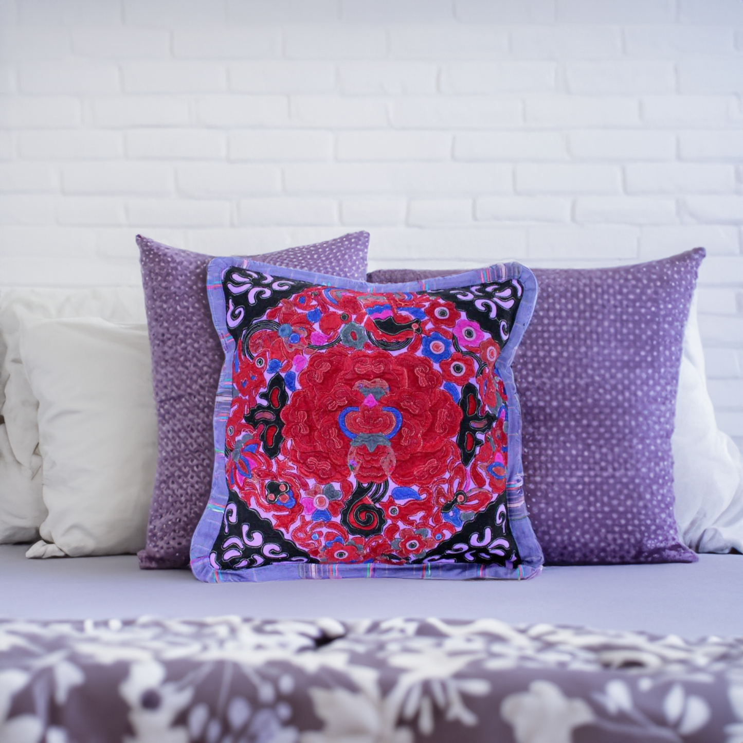 Applique Vintage Flower Handmade Cushion - Thailand