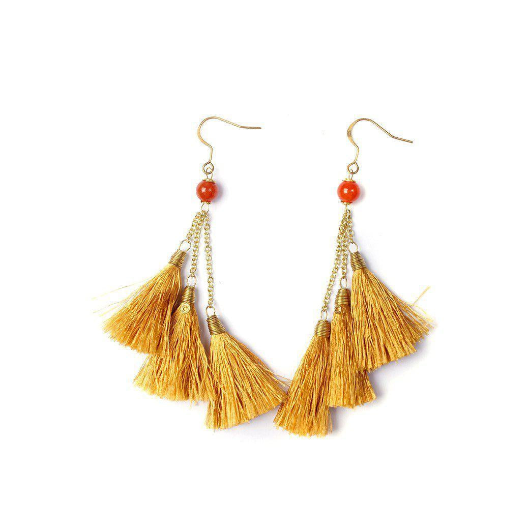 Trio of Tassels Chain Earrings - Thailand