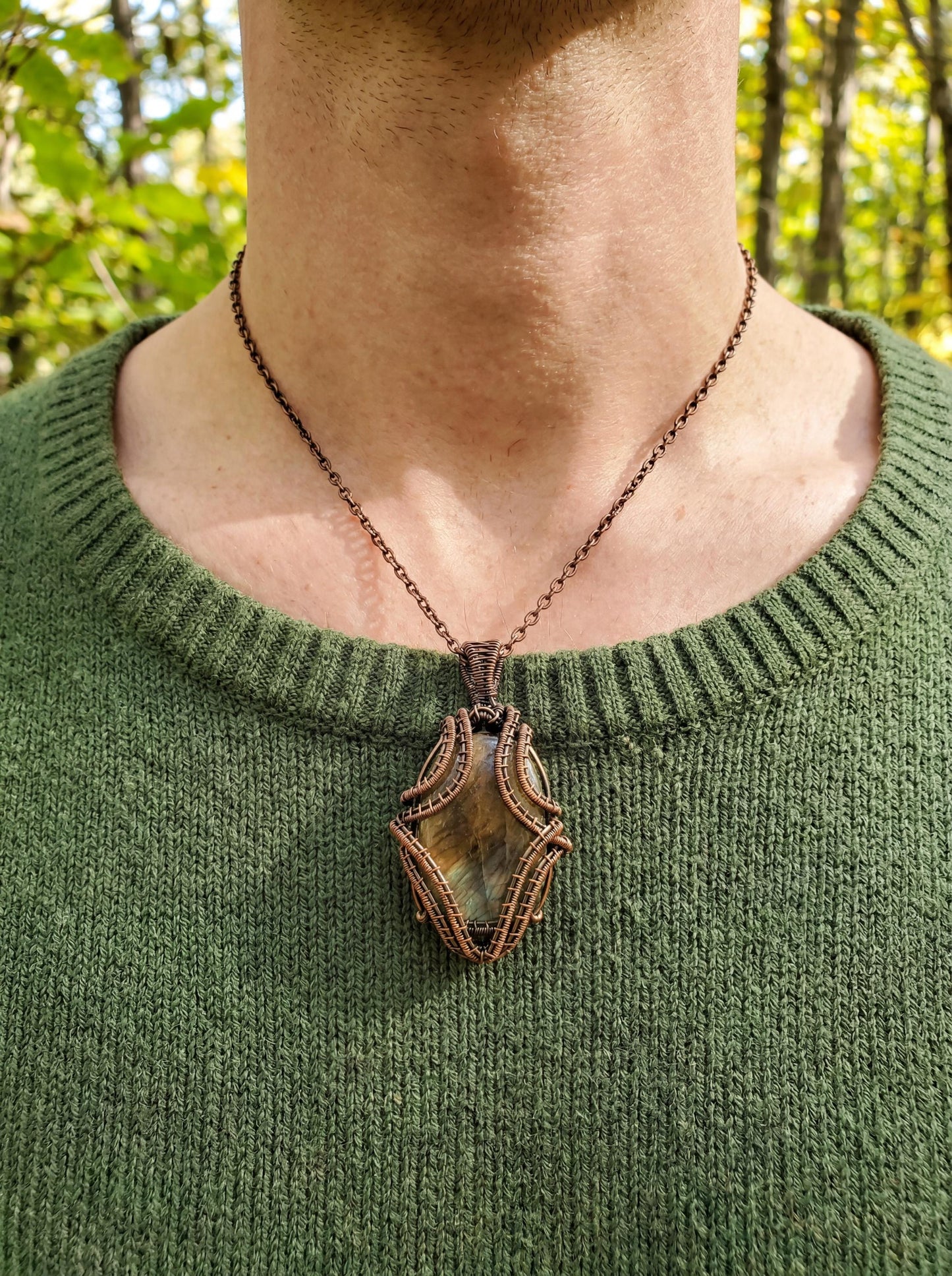 Wire Wrapped Labradorite Pendant – Copper Forest Jewelry, Statement Piece