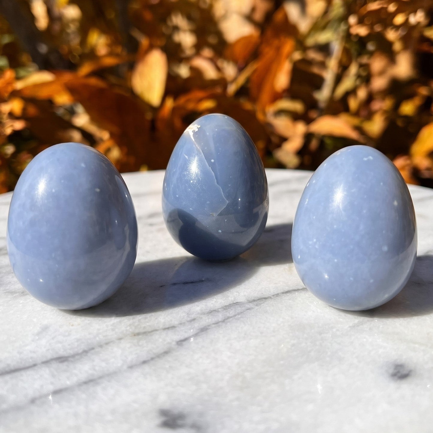 Blue Angelite Crystal Egg Carving
