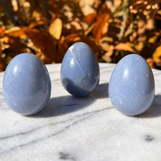 Blue Angelite Crystal Egg Carving