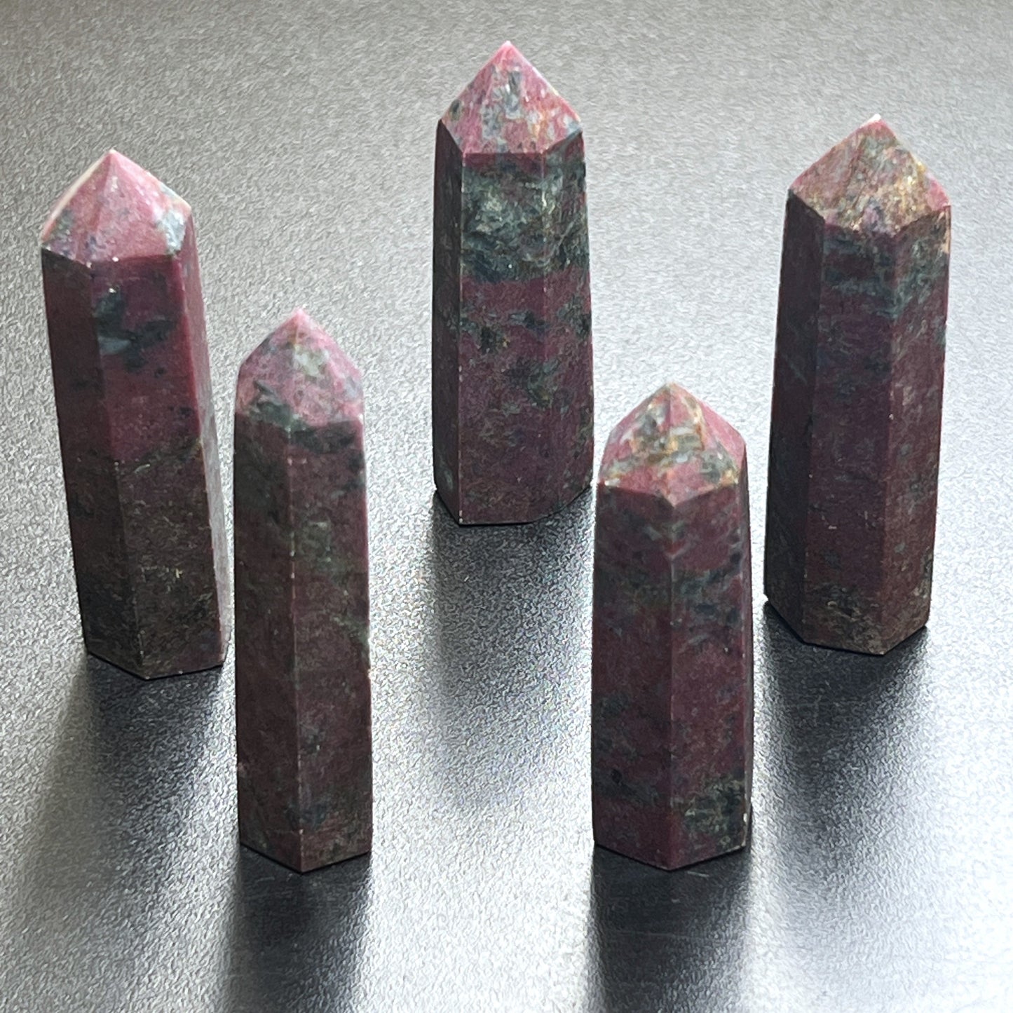 Red Ruby With Fuchsite Crystal Standing Tower Obelisk Point (UV Reactive) Carving