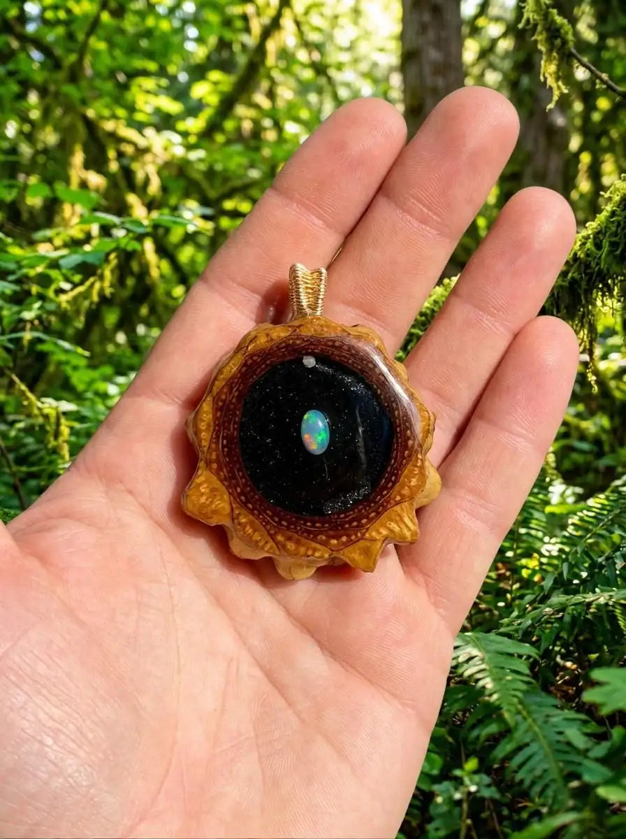 Fire Opal and Shungite Pendant