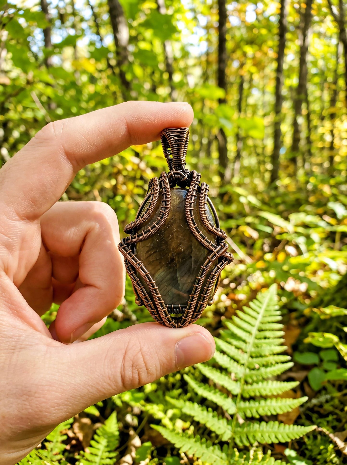 Wire Wrapped Labradorite Pendant – Copper Forest Jewelry, Statement Piece