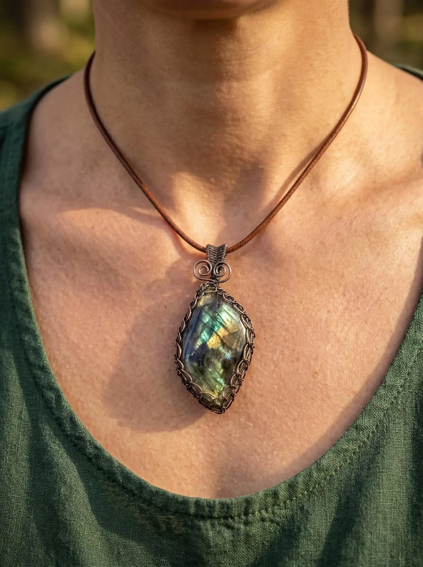 Aurorawood Relic Pendant | Labradorite Necklace | Wire Wrapped Crystal | Flashy Stone Jewelry | Handmade Statement Piece