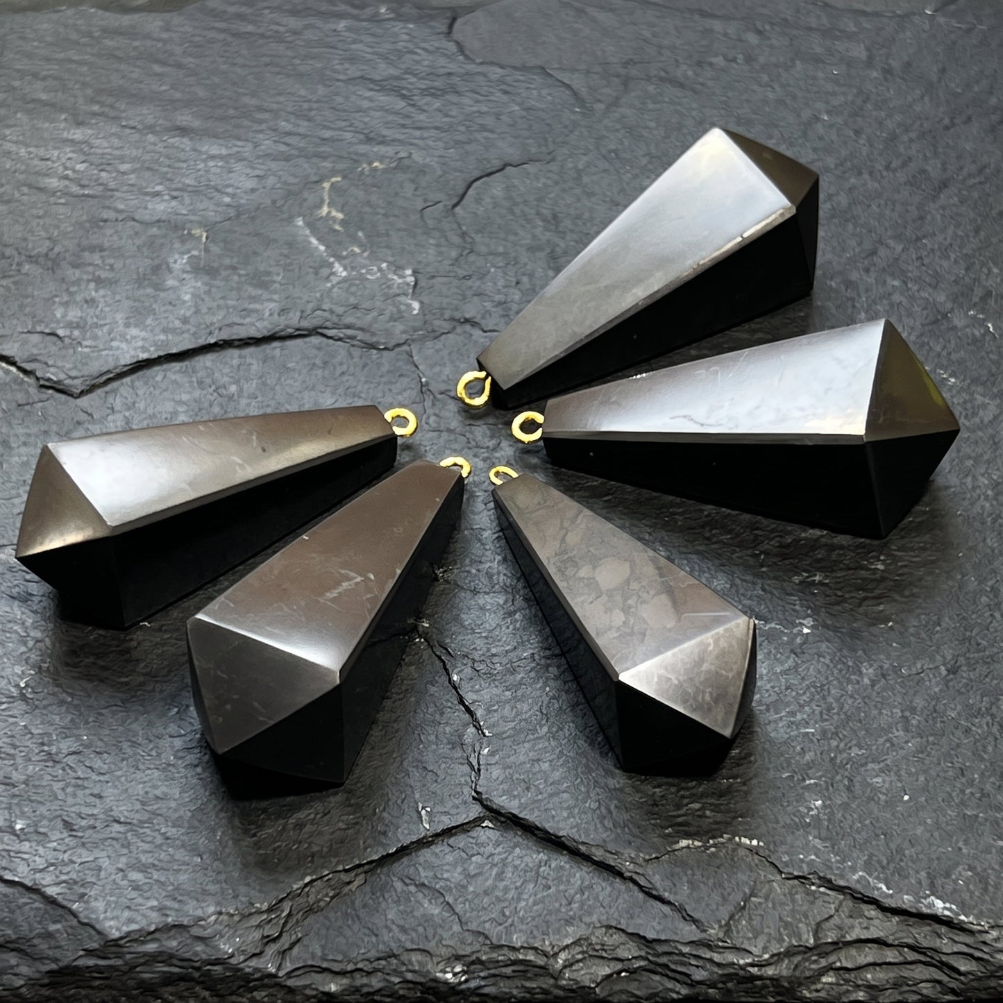 Black Shungite Pendulum Crystal Point Pendant