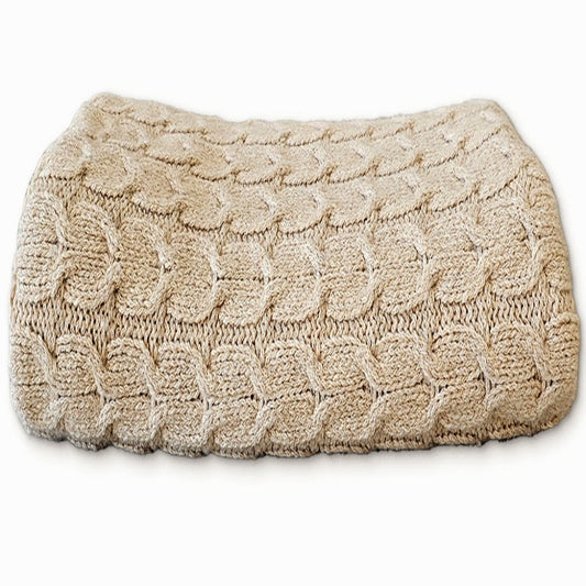 Handloomed Peruvian Pima Cotton & Undyed Baby Alpaca Light Tan Cable Throw Blanket - Muru Collection