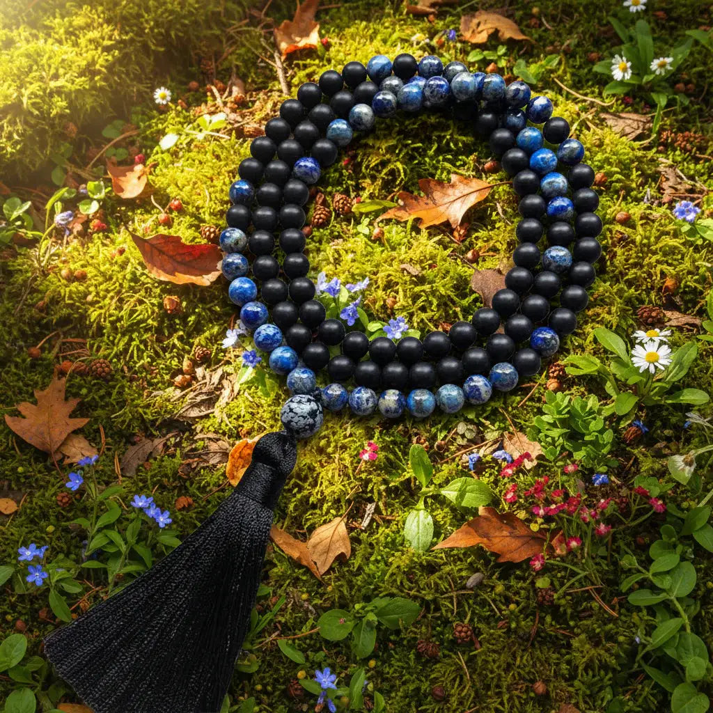 Lapis Lazuli Onyx Obsidian Mala Necklace