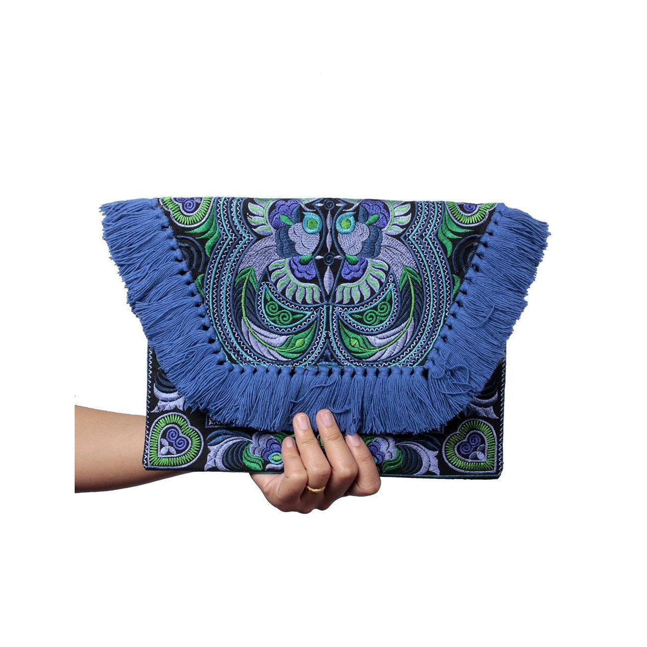 Embroidered Multi Tassel Envelope Clutch Bag - Thailand