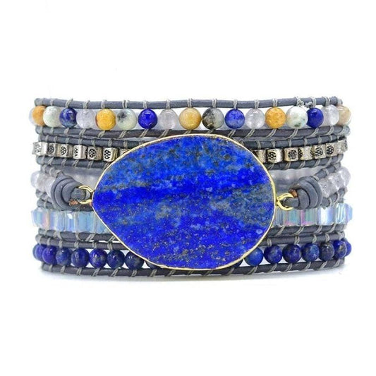 Lapis Lazuli Stone Leather Wrap Bracelet
