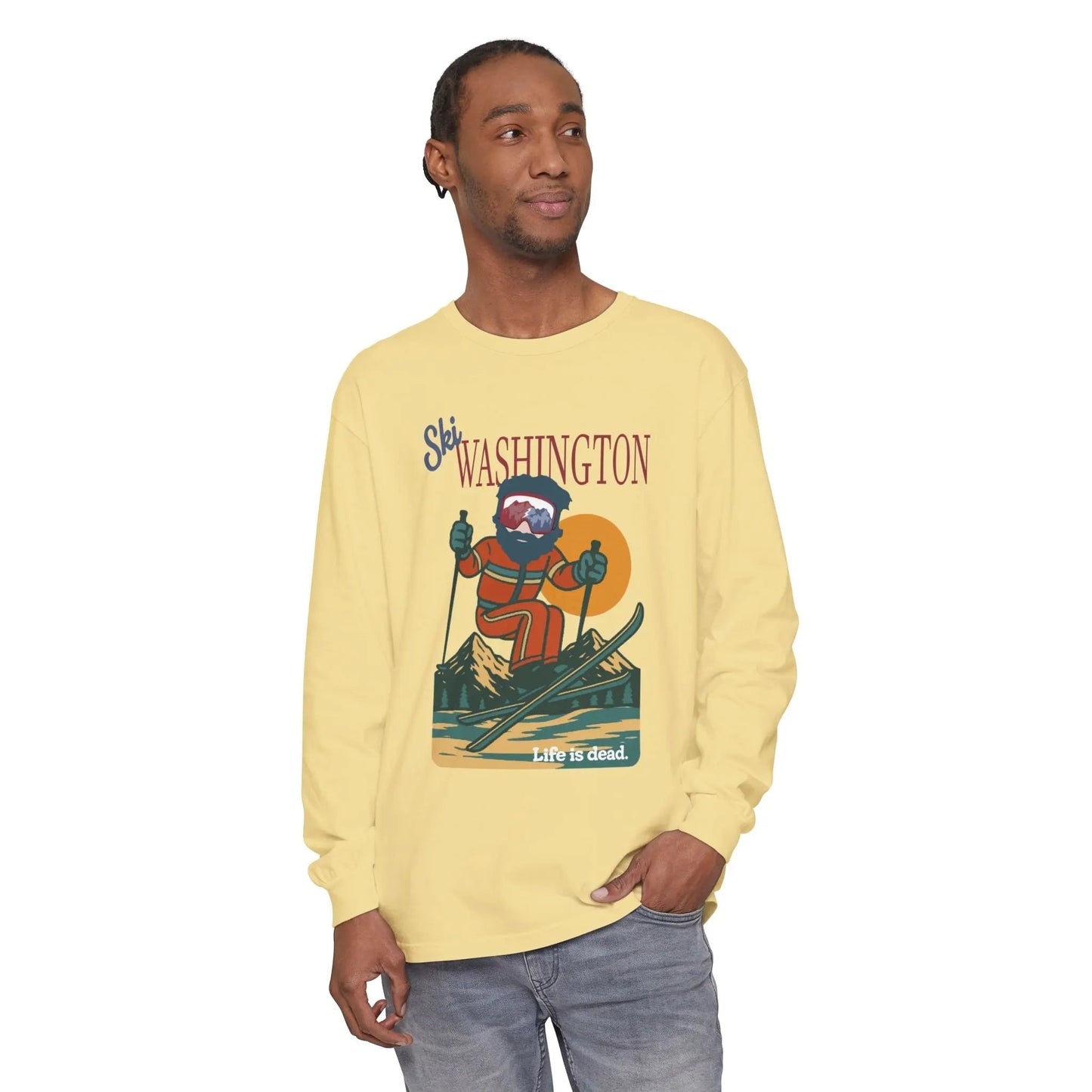 Ski Washington - Life is DeadMountain Collection Garment-Dyed Long Sleeve T-Shirt