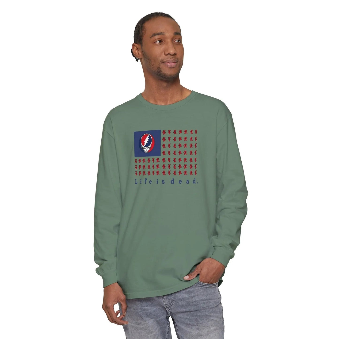 Stealie & Bears Flag Vineyard Collection Garment-Dyed Long Sleeve T-Shirt