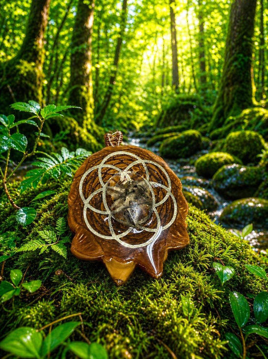Black Rutile Seed of Life Pinecone Pendant | PNW Art| Hippie | #20