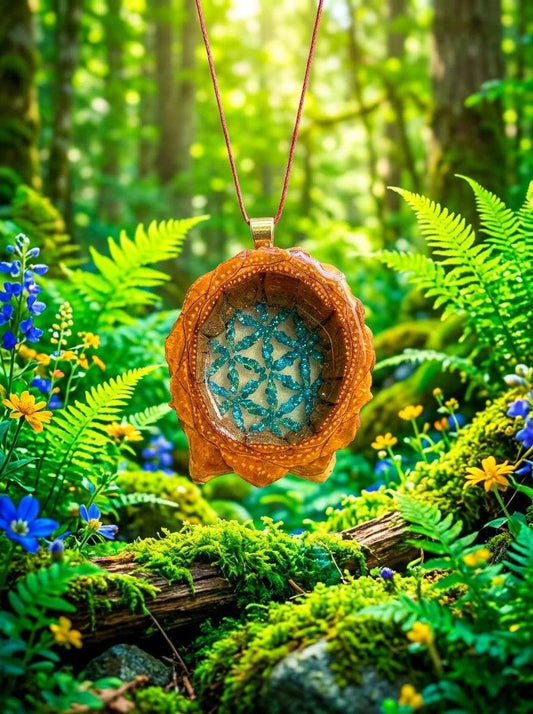 Crushed Glass Flower of Life Pinecone Pendant | Handmade PNW Resin Jewelry | #92