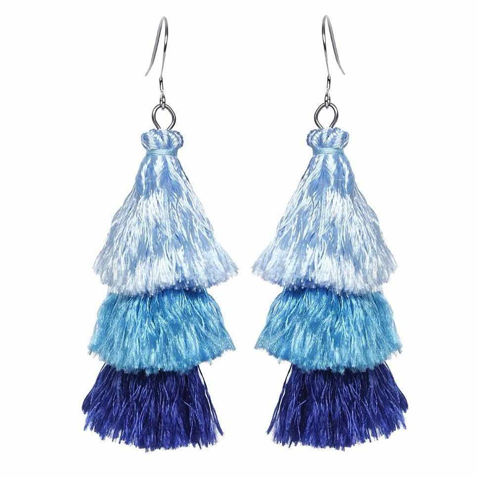 Nora Triple Tassel Silk Boho Lightweight Earrings - Thailand