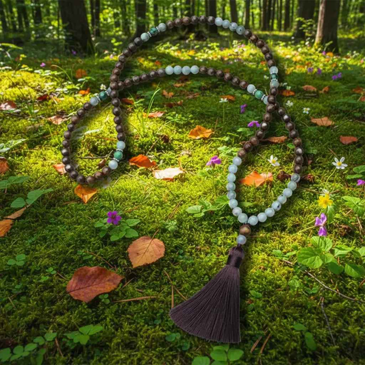 Bronzite, Labradorite, Tiger Eye and Ruby Zoisite Mala Necklace - Grounding & Empowerment: Knotted Mala Necklace