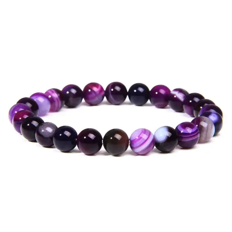 8MM Elastic Natural Stone Bracelets - CS: Purple stripe agate