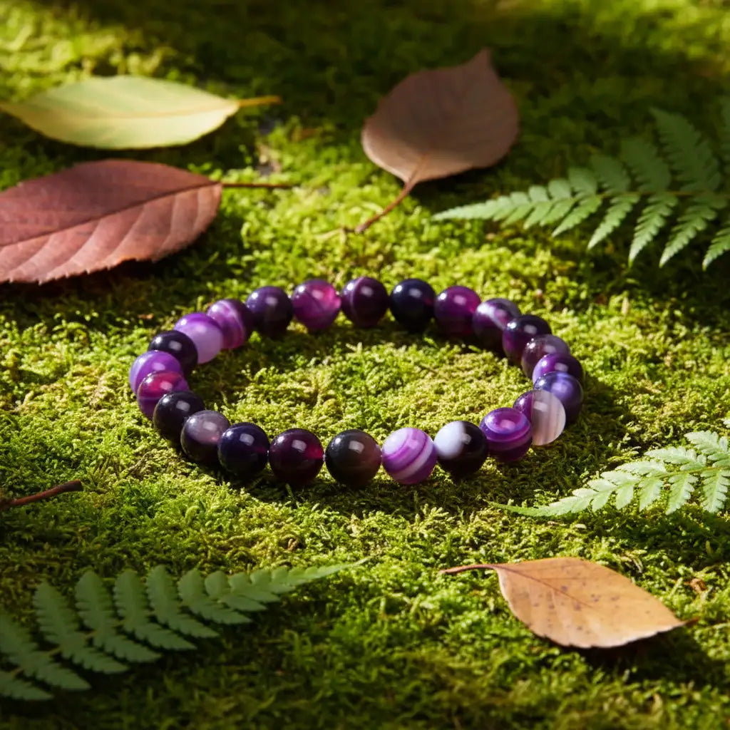 8MM Elastic Natural Stone Bracelets - CS: Purple stripe agate
