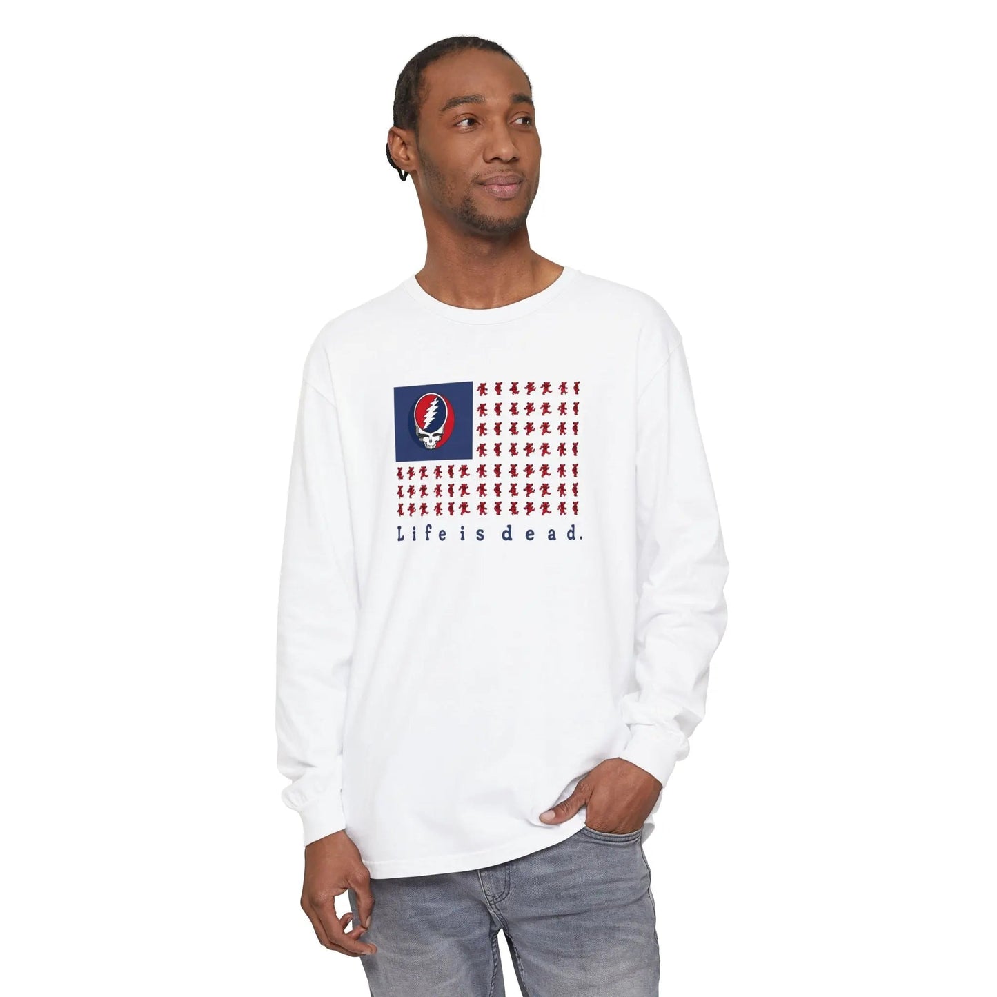 Stealie & Bears Flag Vineyard Collection Garment-Dyed Long Sleeve T-Shirt