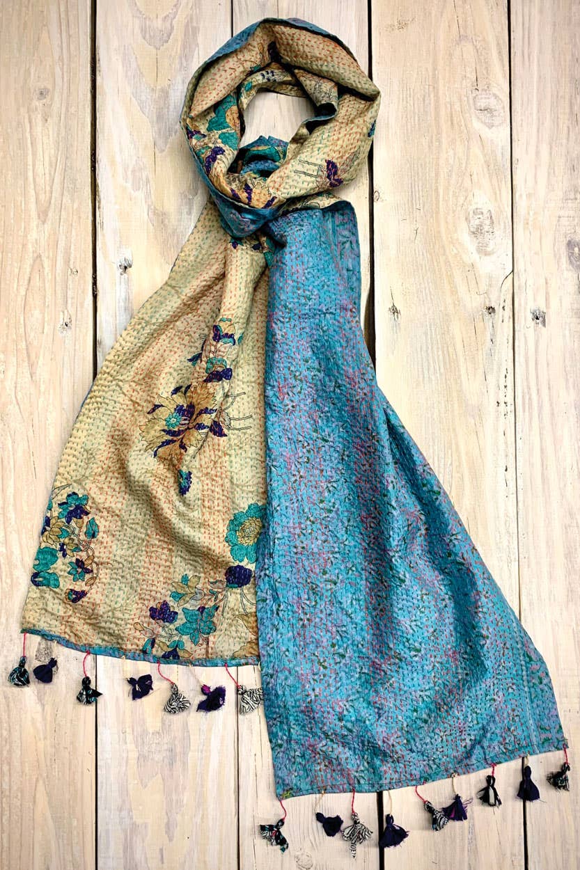 Silk Kantha Sari Tassel Scarves