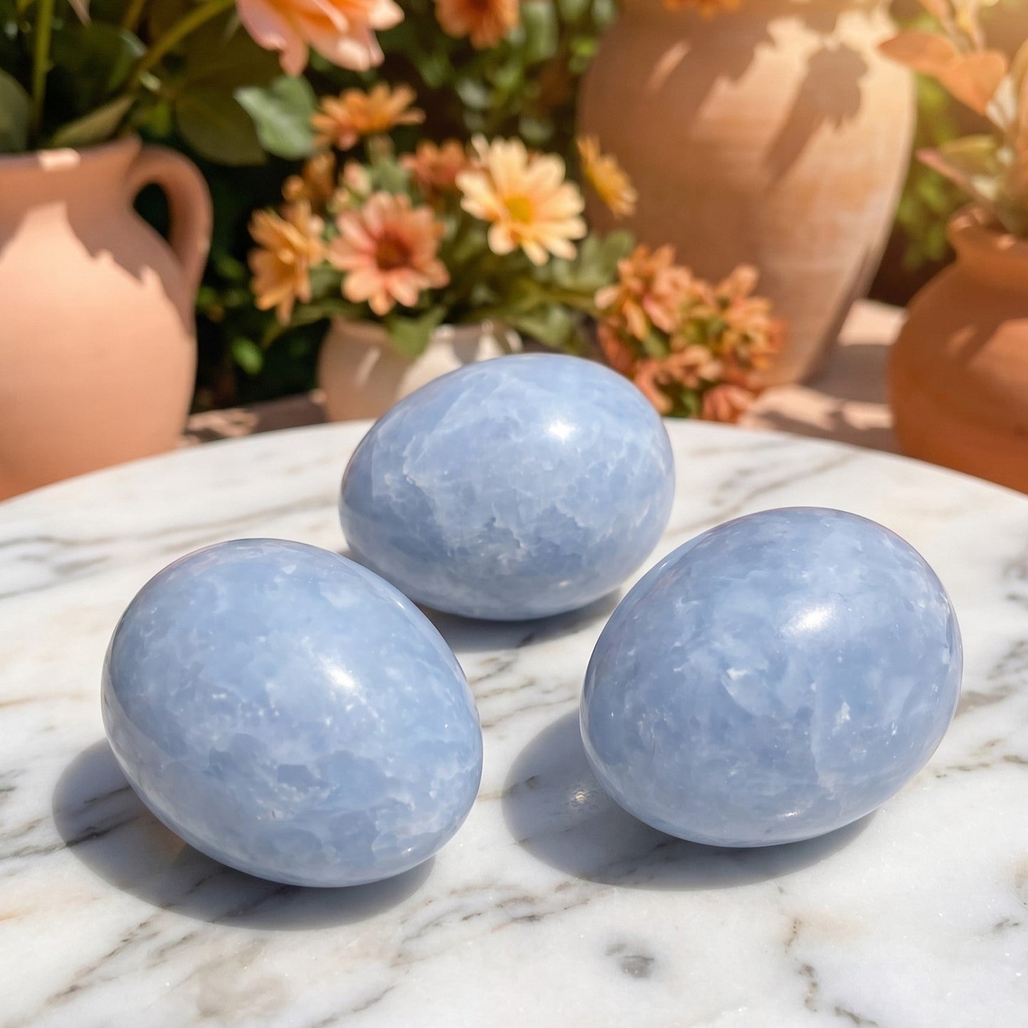 Blue Calcite Crystal Egg Carving