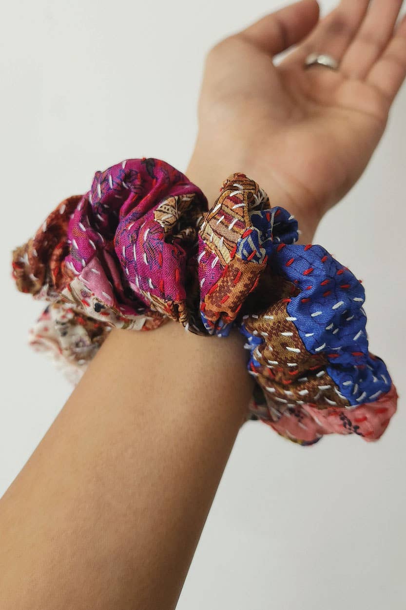 Silk Kantha Scrunchies - Set of 2