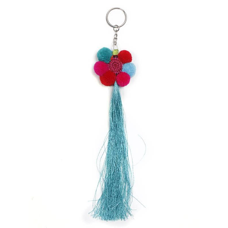 Flower Pompom With Tassel Key Chain - Thailand
