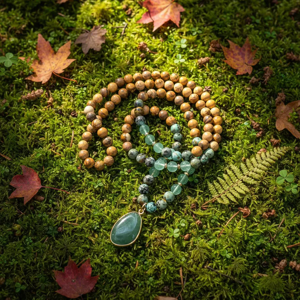 African Turquoise Green Aventurine Mala Necklace