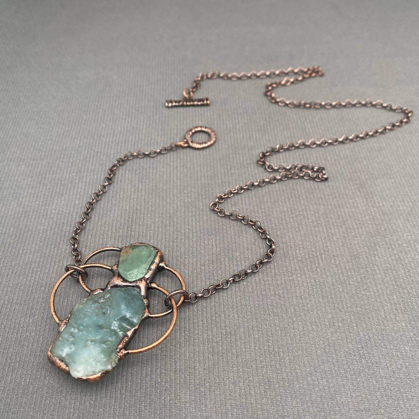Vintage Fluorite & Aquamarine Natural Stone Pendant - CS