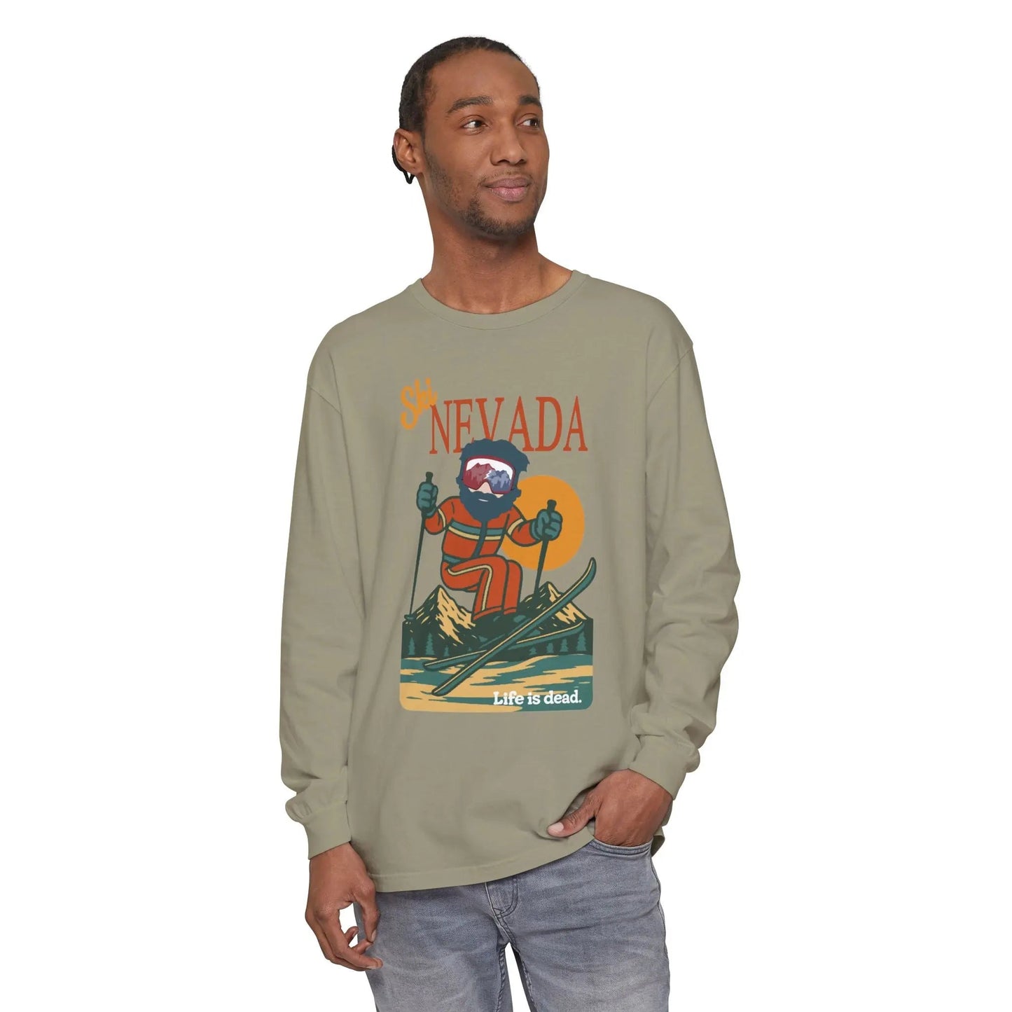 Ski Nevada - Life is DeadMountain Collection Garment-Dyed Long Sleeve T-Shirt