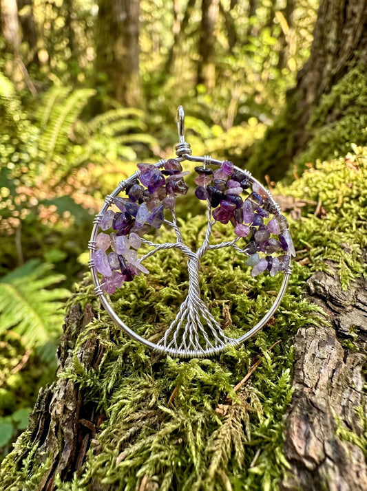 Wire Wrapped Amethyst Tree of Life Pendant