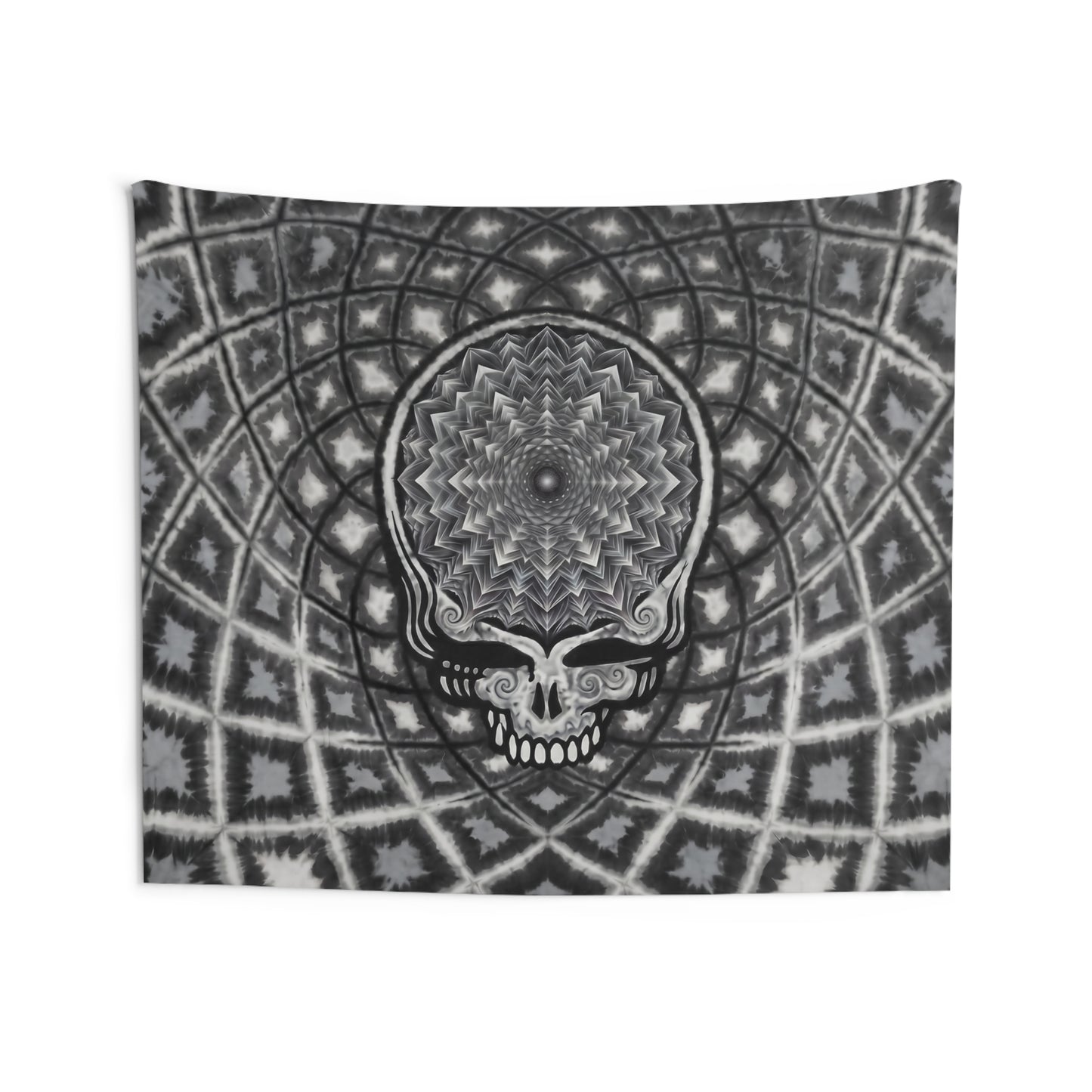 Black Gray Skull Mandala Tapestry